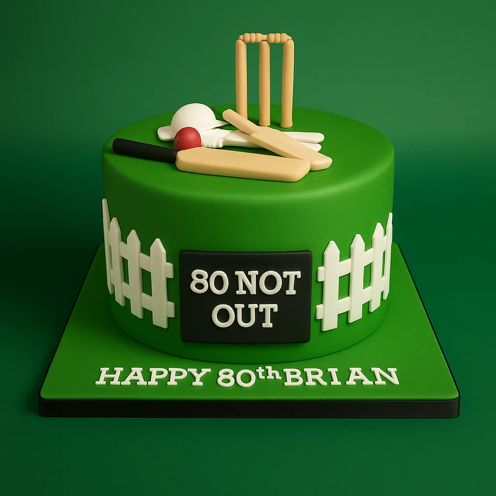 80 Not Out Picket Fence Cake - TF Cakes Online Delivery Freshly baked handcrafted 80 Not Out Picket Fence Cake – Cake design by TF Cakes