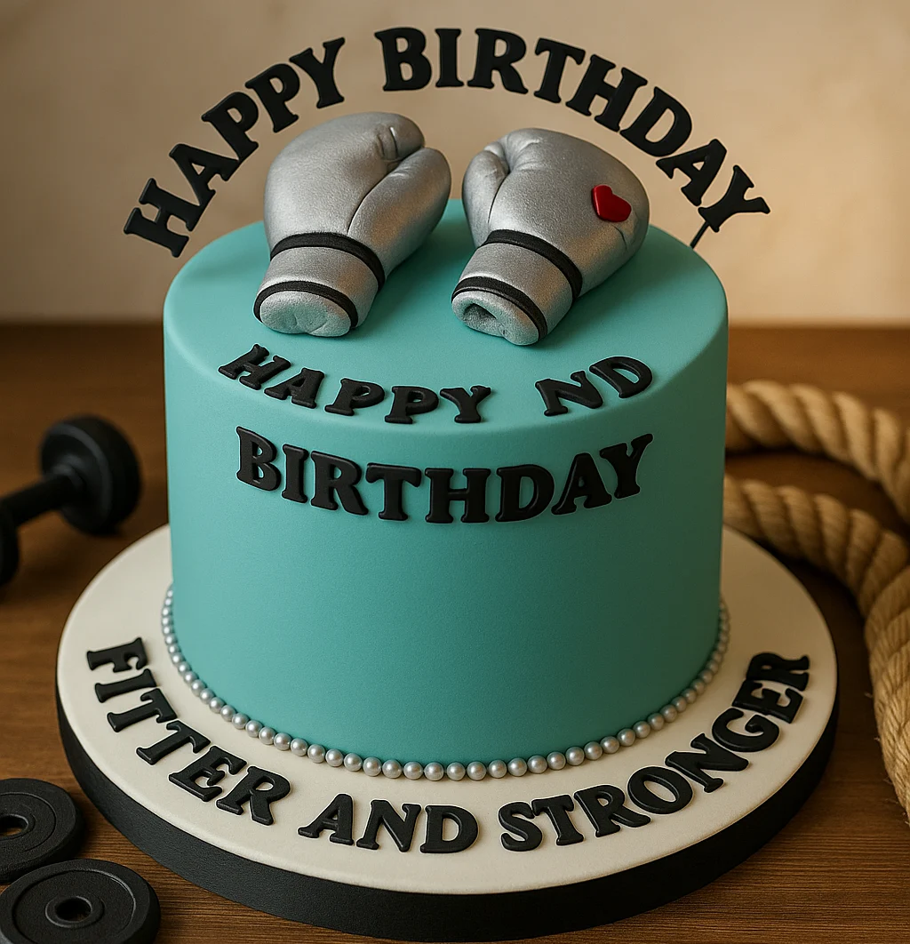 Fitter and Stronger Boxing Cake - TF Cakes Online Delivery Freshly baked handcrafted Fitter and Stronger Boxing Cake – Cake design by TF Cakes