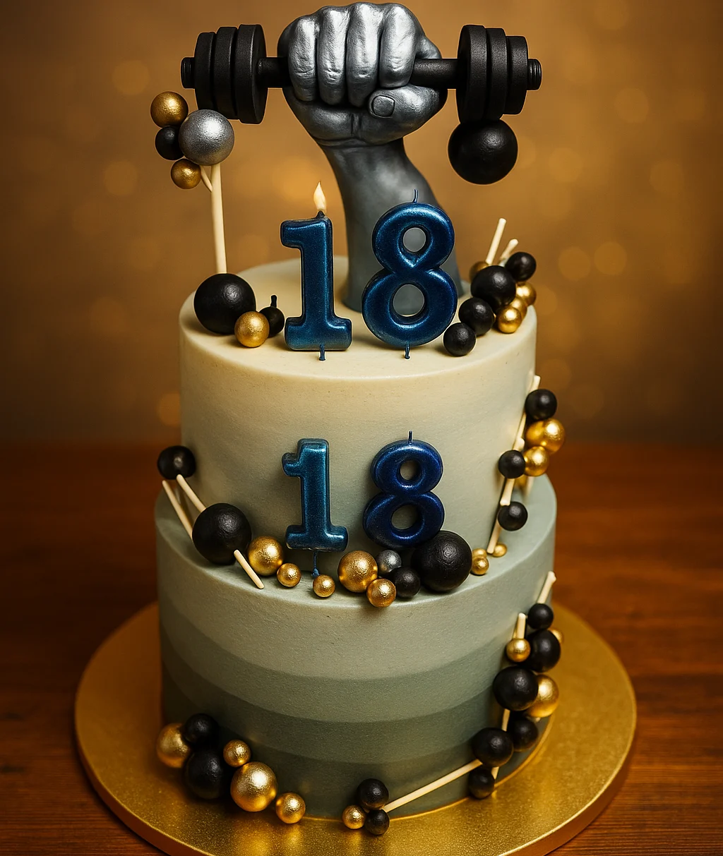 18th Birthday Weightlifter Cake - TF Cakes Online Delivery Freshly baked handcrafted 18th Birthday Weightlifter Cake – Cake design by TF Cakes