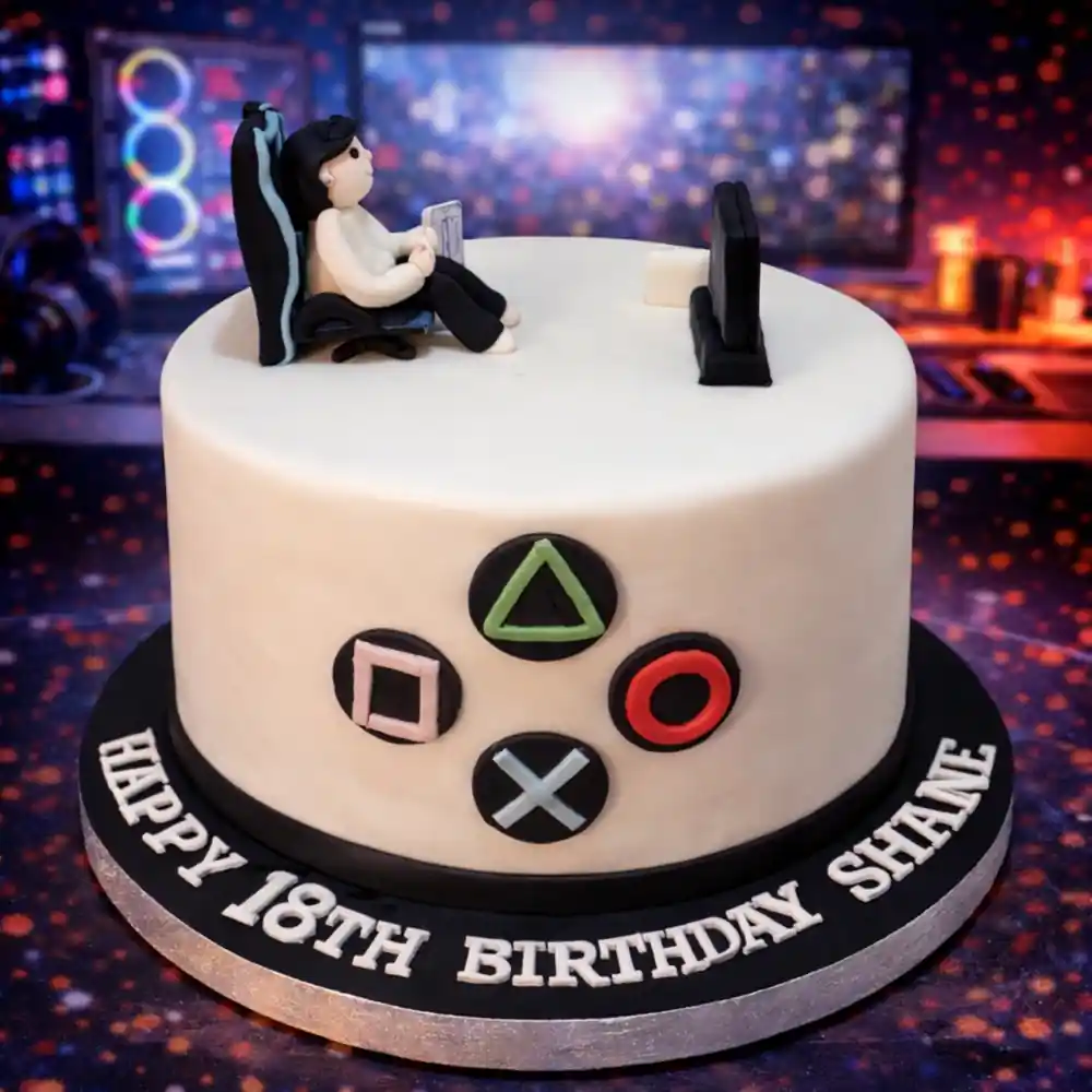18th Birthday Gaming Cake - TF Cakes Online Delivery Freshly baked handcrafted 18th Birthday Gaming Cake – Cake design by TF Cakes