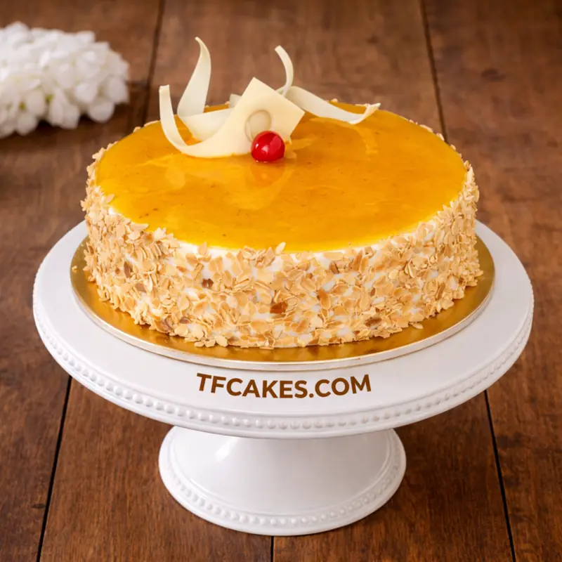 Almond Mango Crunch Cake - TF Cakes Online Delivery Freshly baked handcrafted Almond Mango Crunch Cake – Cake design by TF Cakes
