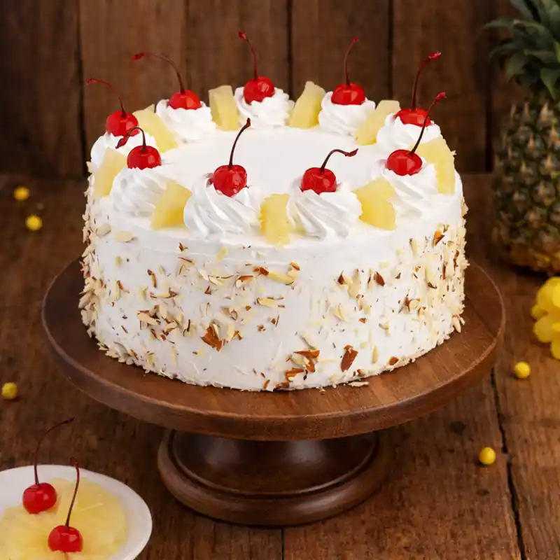 Almond Coated Pineapple Cream Cake - TF Cakes Online Delivery Freshly baked handcrafted Almond Coated Pineapple Cream Cake – Cake design by TF Cakes