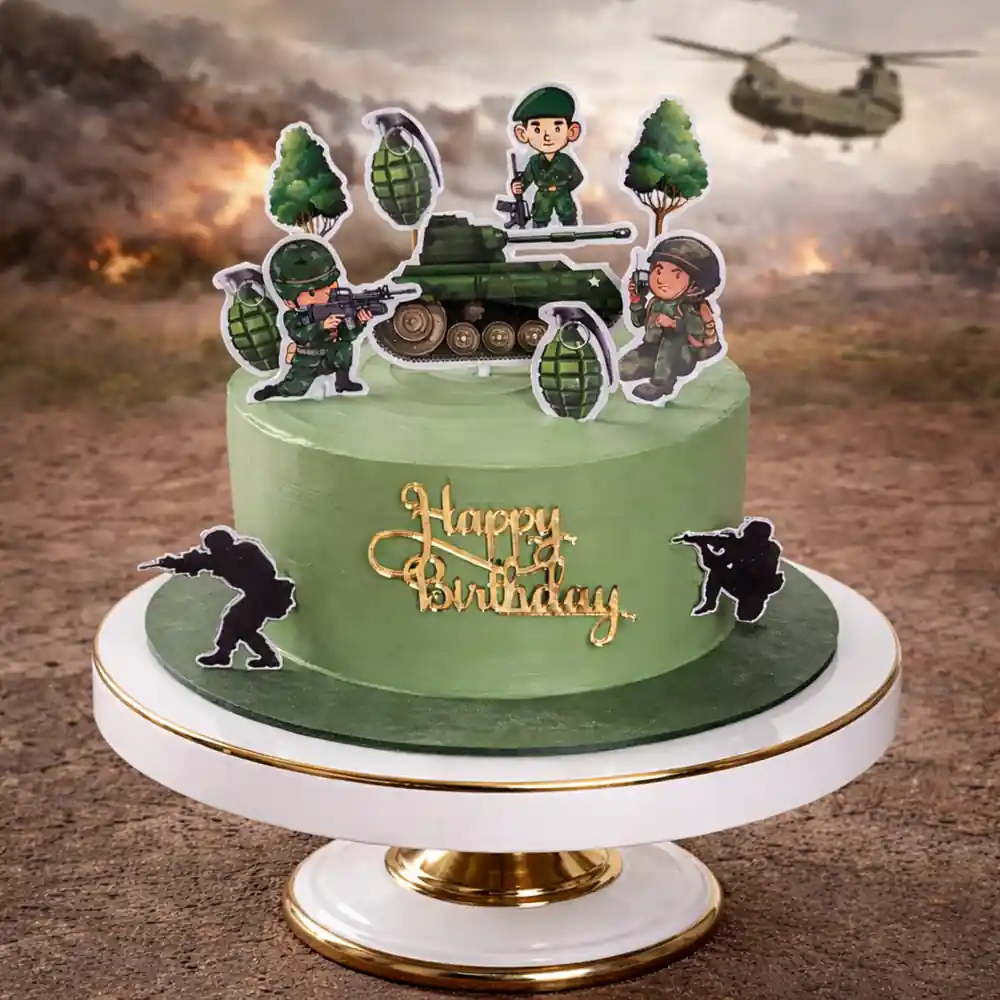 Army Theme Birthday Cake - TF Cakes Online Delivery Freshly baked handcrafted Army Theme Birthday Cake – Cake design by TF Cakes