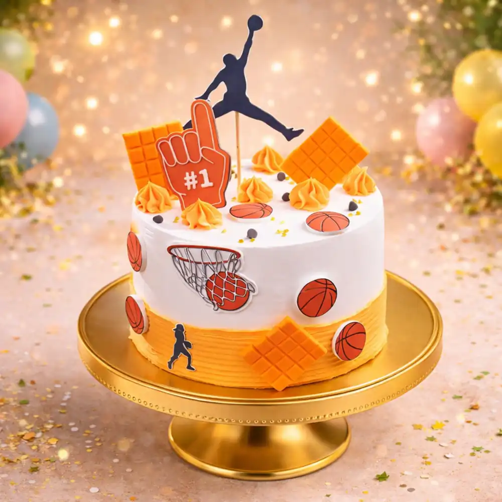 Basketball Champion Theme Birthday Cake - TF Cakes Online Delivery Freshly baked handcrafted Basketball Champion Theme Birthday Cake – Cake design by TF Cakes