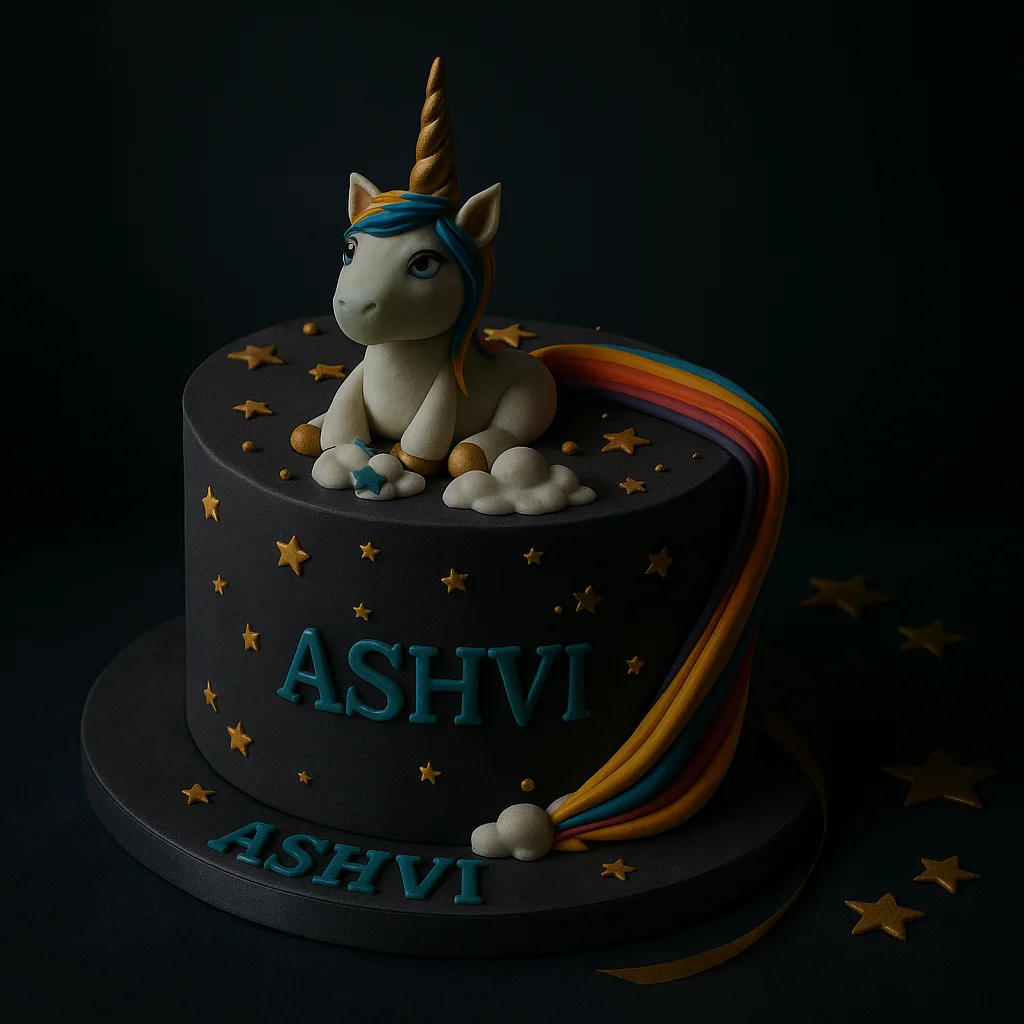 Black Gold Unicorn Rainbow Trail Cake - TF Cakes Online Delivery Freshly baked handcrafted Black Gold Unicorn Rainbow Trail Cake – Cake design by TF Cakes