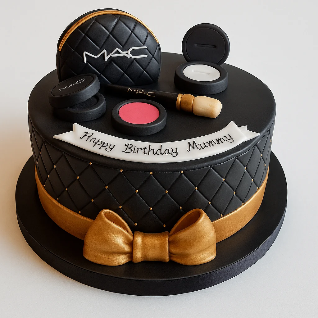 Black Gold Makeup Theme Cake - TF Cakes Online Delivery Freshly baked handcrafted Black Gold Makeup Theme Cake – Cake design by TF Cakes