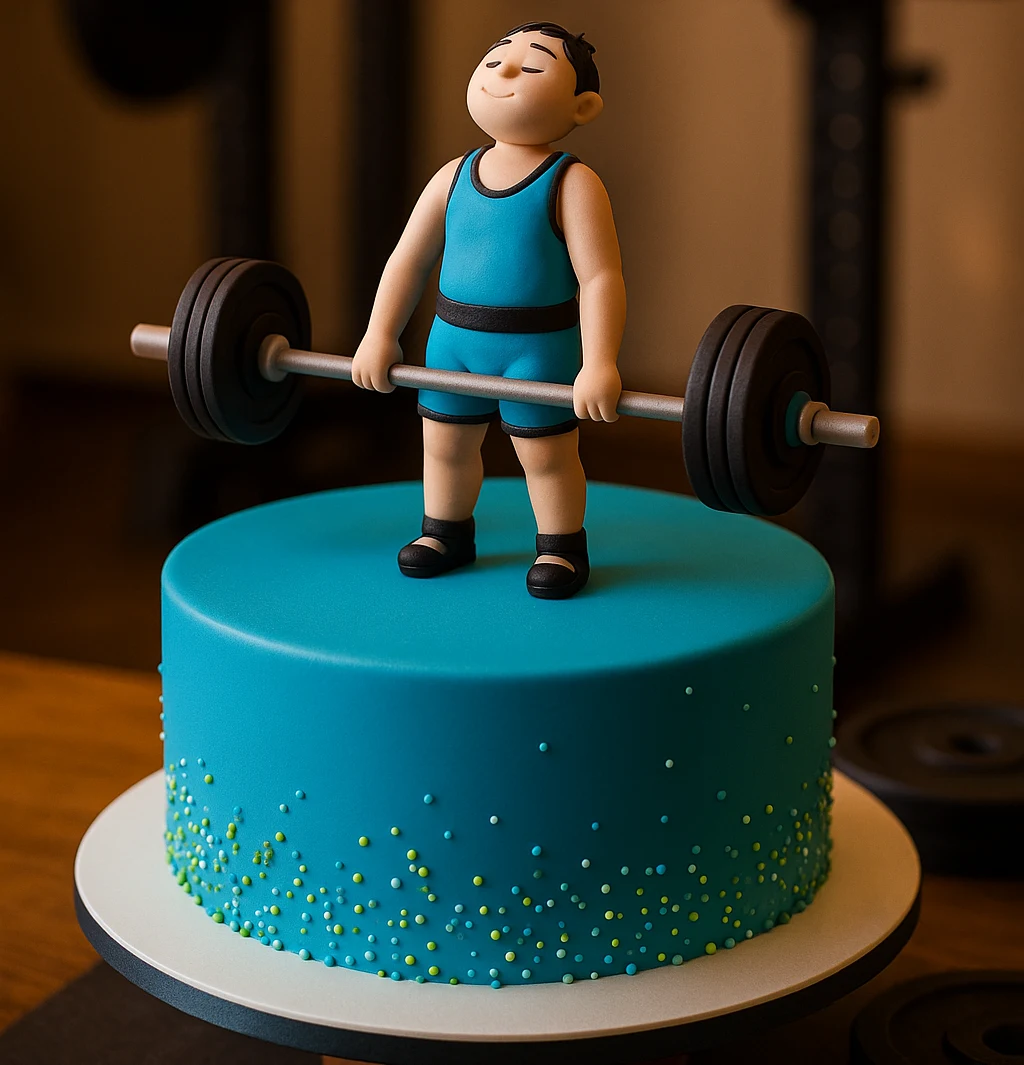 Blue Barbell Cake - TF Cakes Online Delivery Freshly baked handcrafted Blue Barbell Cake – Cake design by TF Cakes