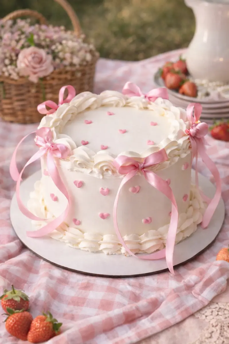 Blush Pink Bow Vintage Cake - TF Cakes Online Delivery Freshly baked handcrafted Blush Pink Bow Vintage Cake – Cake design by TF Cakes