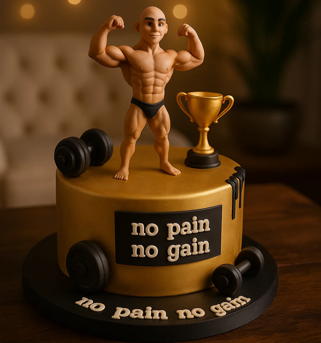 Bodybuilder Trophy Cake - TF Cakes Online Delivery Freshly baked handcrafted Bodybuilder Trophy Cake – Cake design by TF Cakes