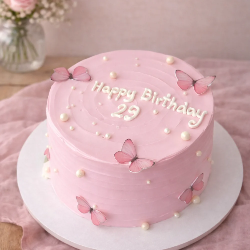 Freshly baked handcrafted Butterfly Birthday Vintage Cake – Cake design by TF Cakes
