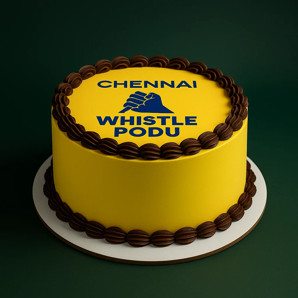CSK Whistle Podu Logo Cake - TF Cakes Online Delivery Freshly baked handcrafted CSK Whistle Podu Logo Cake – Cake design by TF Cakes