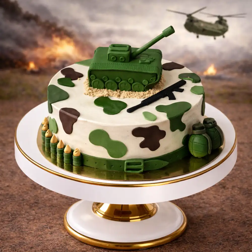 Camouflage Army Birthday Cake - TF Cakes Online Delivery Freshly baked handcrafted Camouflage Army Birthday Cake – Cake design by TF Cakes