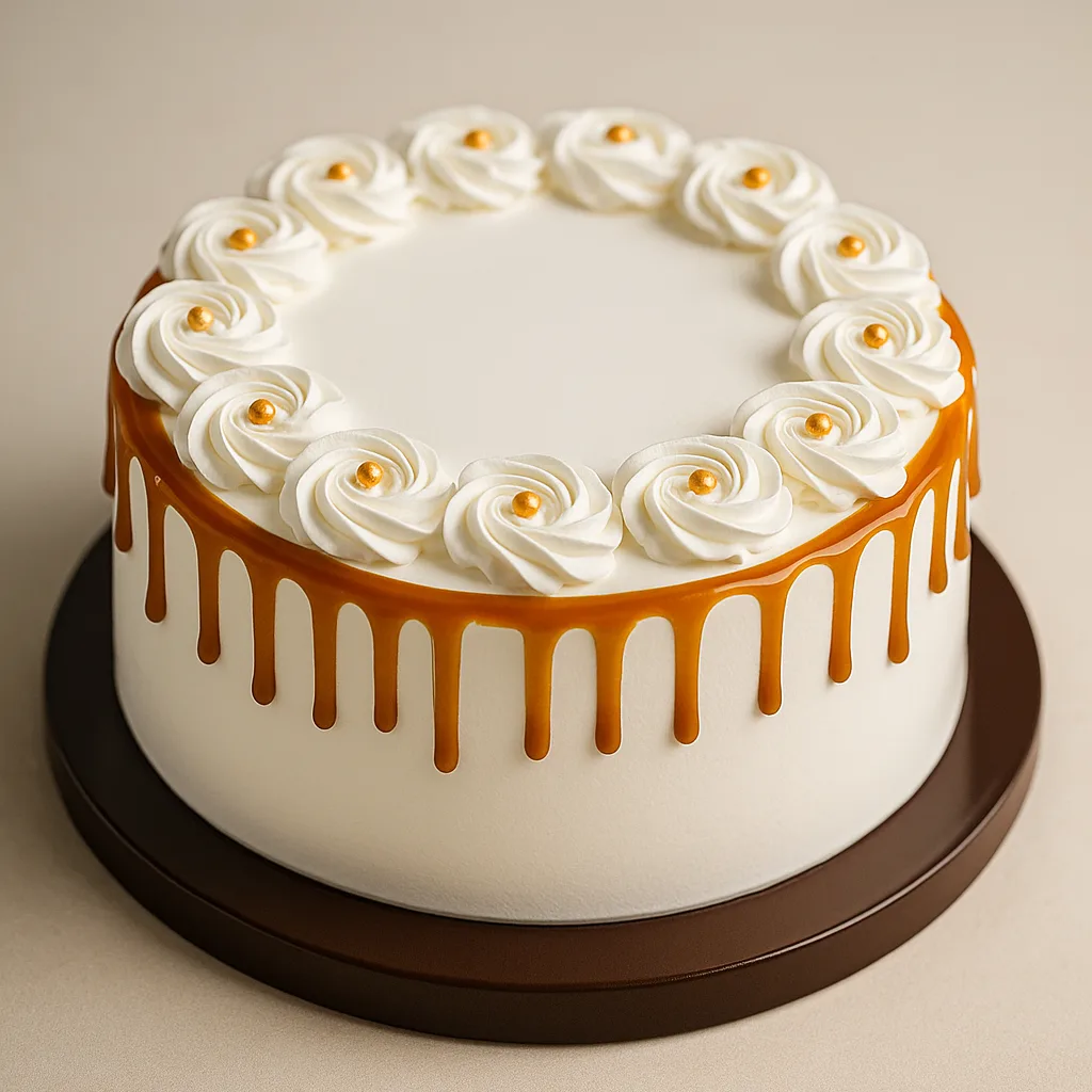 Caramel Drip White Rose Cake - TF Cakes Online Delivery Freshly baked handcrafted Caramel Drip White Rose Cake – Cake design by TF Cakes