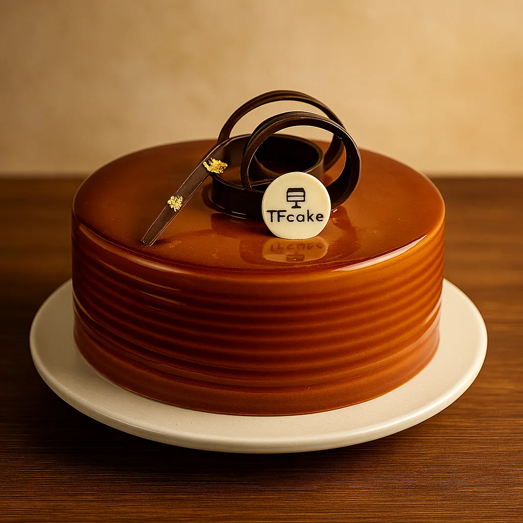 Caramel Mirror Glaze Cake - TF Cakes Online Delivery Freshly baked handcrafted Caramel Mirror Glaze Cake – Cake design by TF Cakes