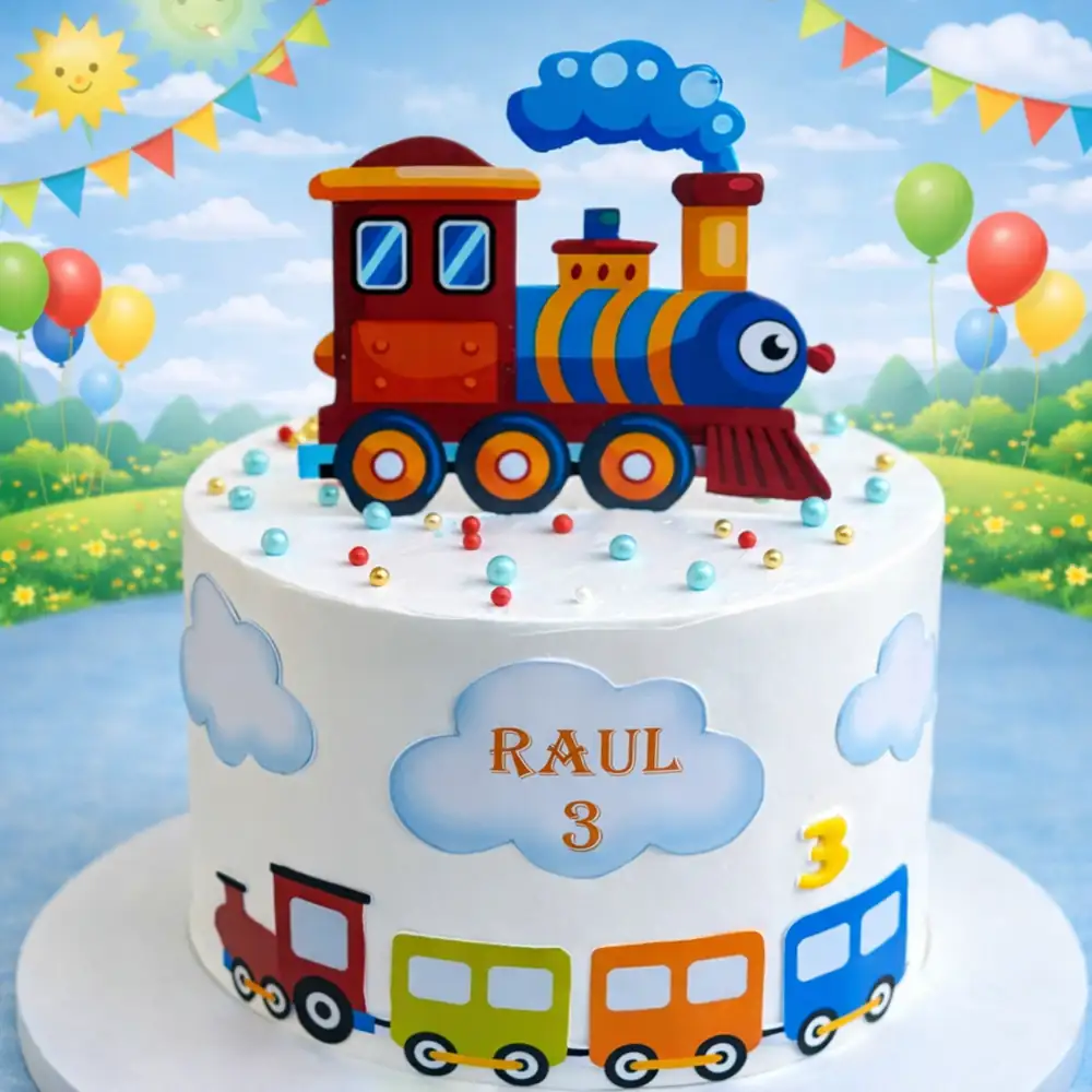 Cartoon Train Cake for Kids - TF Cakes Online Delivery Freshly baked handcrafted Cartoon Train Cake for Kids – Cake design by TF Cakes