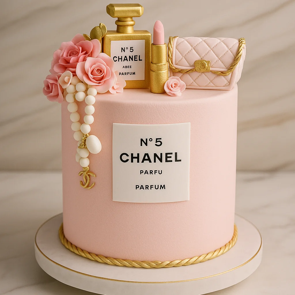 Chanel Perfume Pink Birthday Cake - TF Cakes Online Delivery Freshly baked handcrafted Chanel Perfume Pink Birthday Cake – Cake design by TF Cakes