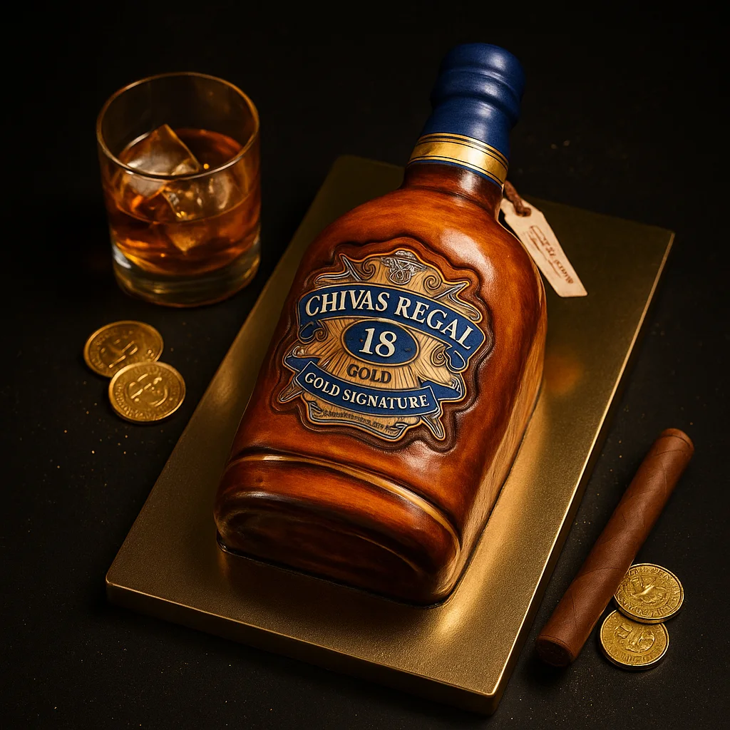 Chivas Regal 18 Gold Signature Cake - TF Cakes Online Delivery Freshly baked handcrafted Chivas Regal 18 Gold Signature Cake – Cake design by TF Cakes