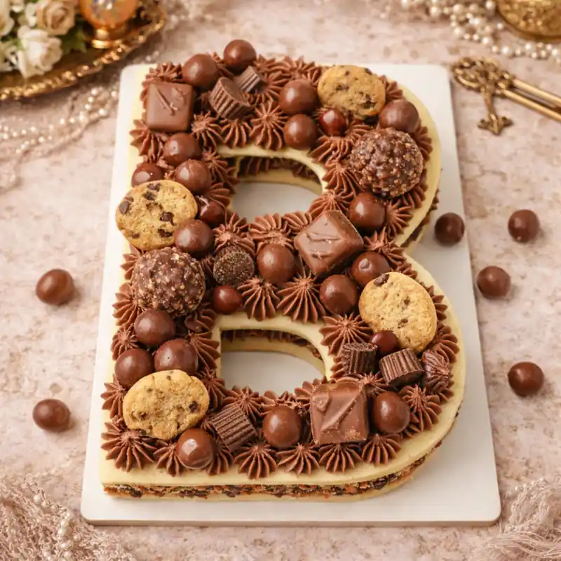 Choco Crunch Letter B Cake - TF Cakes Online Delivery Freshly baked handcrafted Choco Crunch Letter B Cake – Cake design by TF Cakes