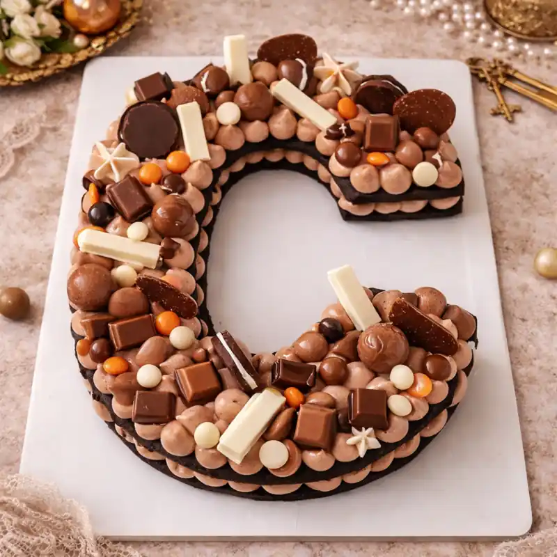 Choco Delight Letter C Cake - TF Cakes Online Delivery Freshly baked handcrafted Choco Delight Letter C Cake – Cake design by TF Cakes