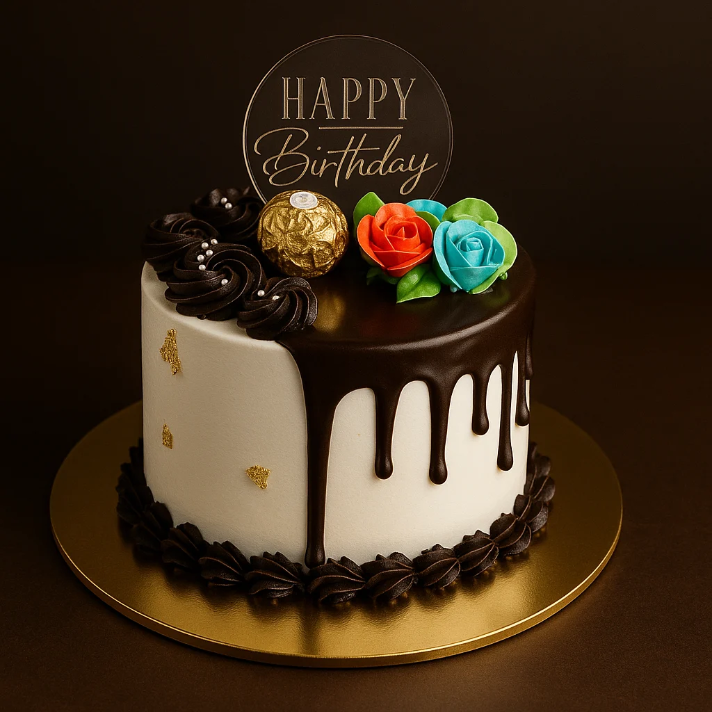 Chocolate Floral Birthday Cake - TF Cakes Online Delivery Freshly baked handcrafted Chocolate Floral Birthday Cake – Cake design by TF Cakes