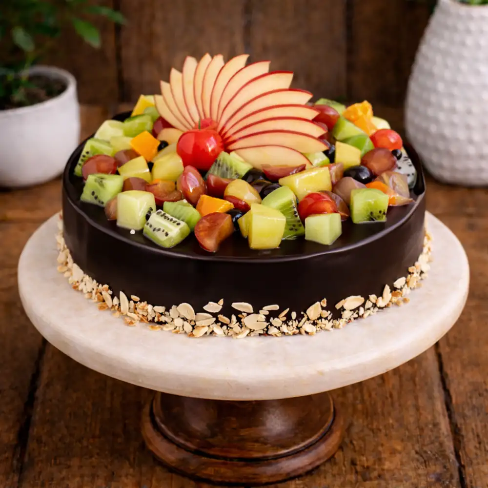 Chocolate Glaze Mix Fruit Cake - TF Cakes Online Delivery Freshly baked handcrafted Chocolate Glaze Mix Fruit Cake – Cake design by TF Cakes