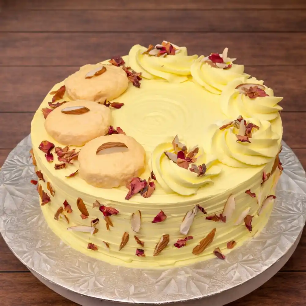 Classic Rasmalai Almond Cream Cake - TF Cakes Online Delivery Freshly baked handcrafted Classic Rasmalai Almond Cream Cake – Cake design by TF Cakes