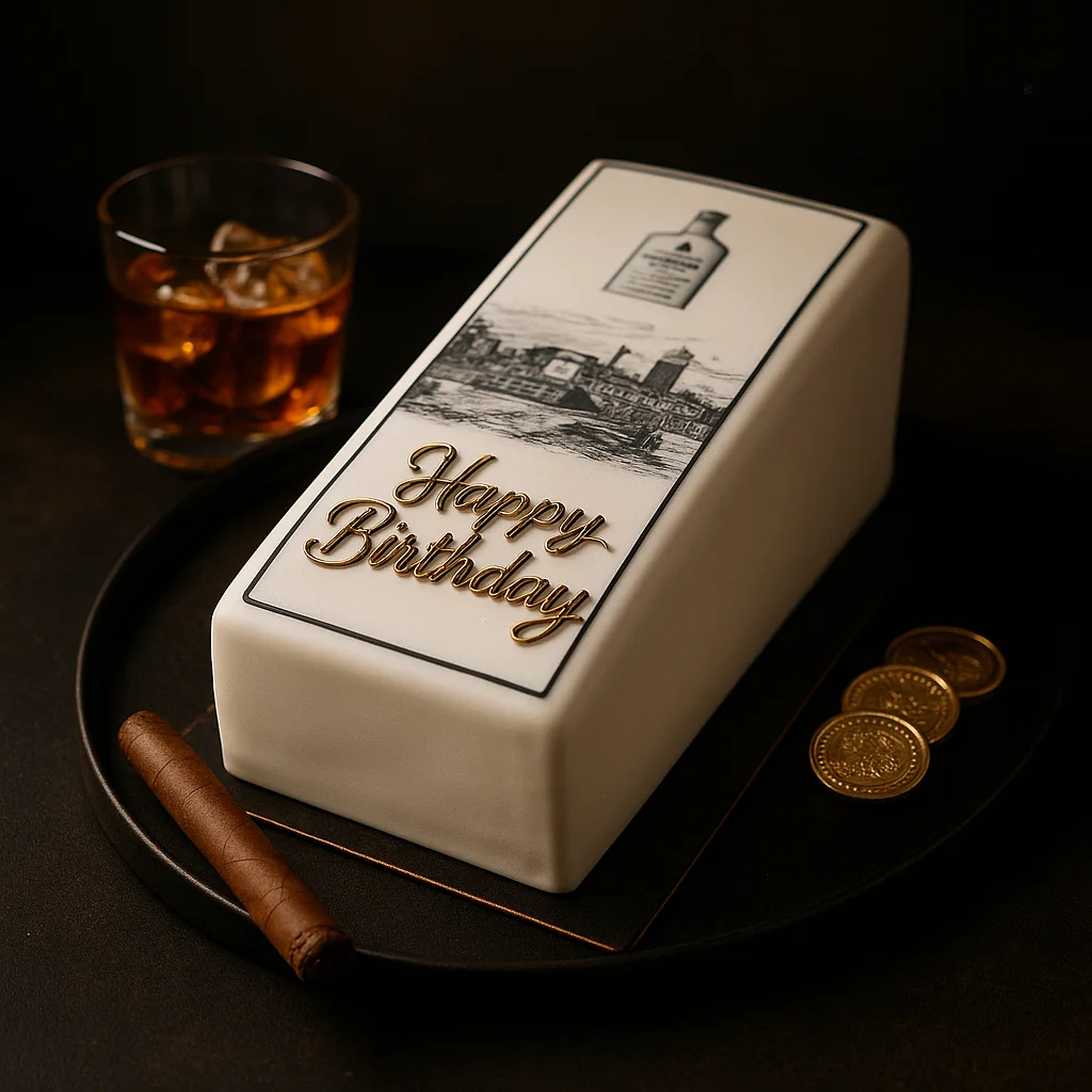 Classic White Whiskey Birthday Cake - TF Cakes Online Delivery Freshly baked handcrafted Classic White Whiskey Birthday Cake – Cake design by TF Cakes