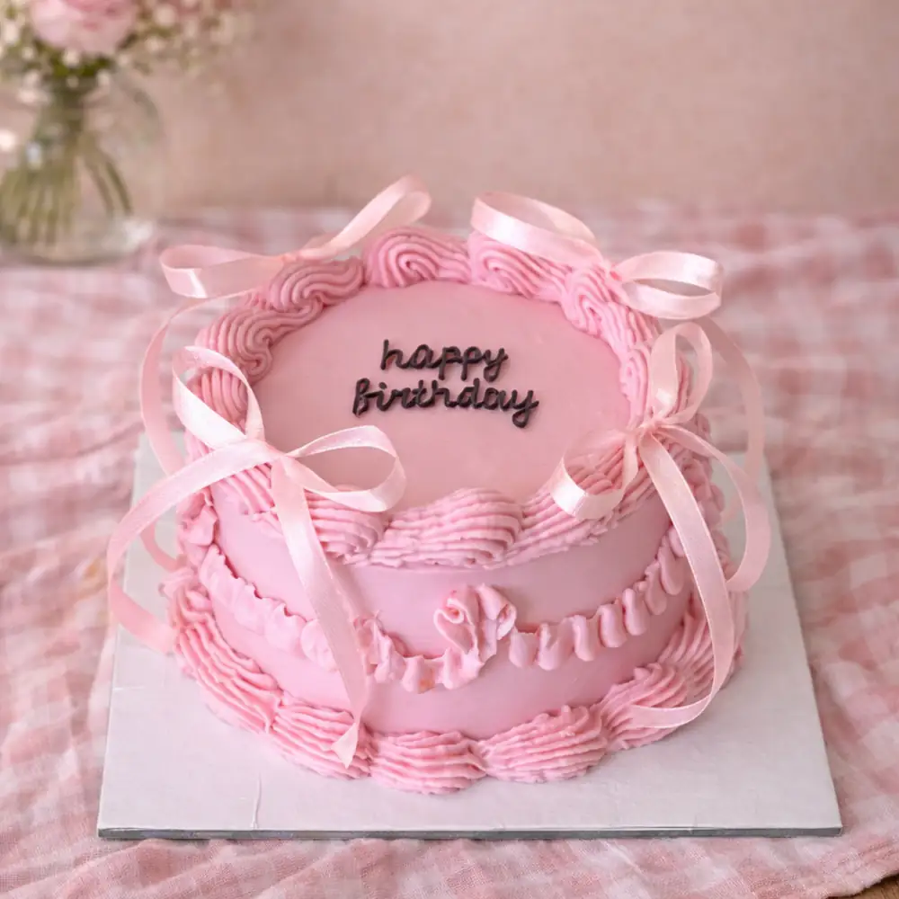 Classic Pink Happy Birthday Cake - TF Cakes Online Delivery Freshly baked handcrafted Classic Pink Happy Birthday Cake – Cake design by TF Cakes