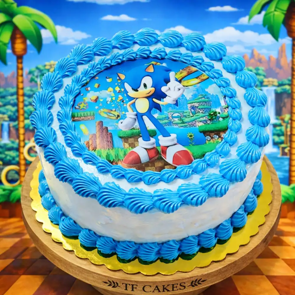 Classic Sonic Blue Birthday Cake - TF Cakes Online Delivery Freshly baked handcrafted Classic Sonic Blue Birthday Cake – Cake design by TF Cakes
