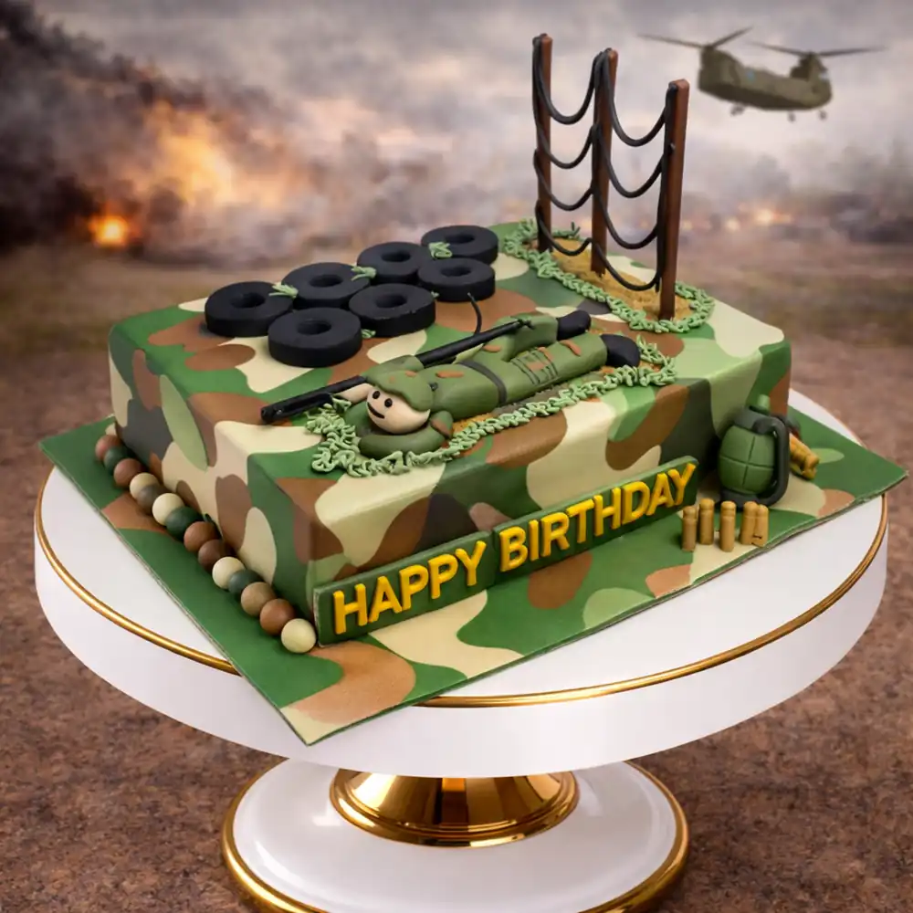 Commando Training Army Cake - TF Cakes Online Delivery Freshly baked handcrafted Commando Training Army Cake – Cake design by TF Cakes