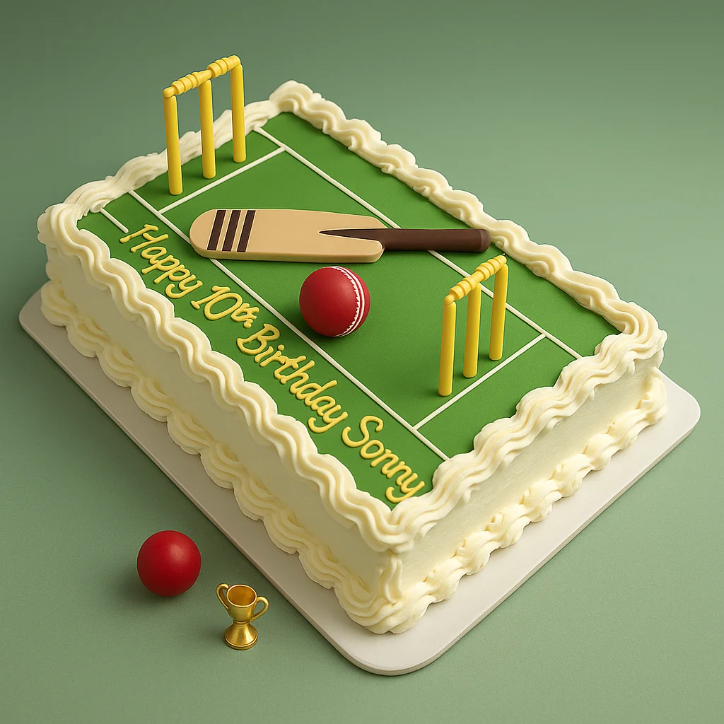 Cricket Pitch Rectangle Cake - TF Cakes Online Delivery Freshly baked handcrafted Cricket Pitch Rectangle Cake – Cake design by TF Cakes
