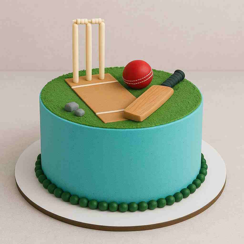 Cricket Theme green Cake - TF Cakes Online Delivery Freshly baked handcrafted Cricket Theme green Cake – Cake design by TF Cakes