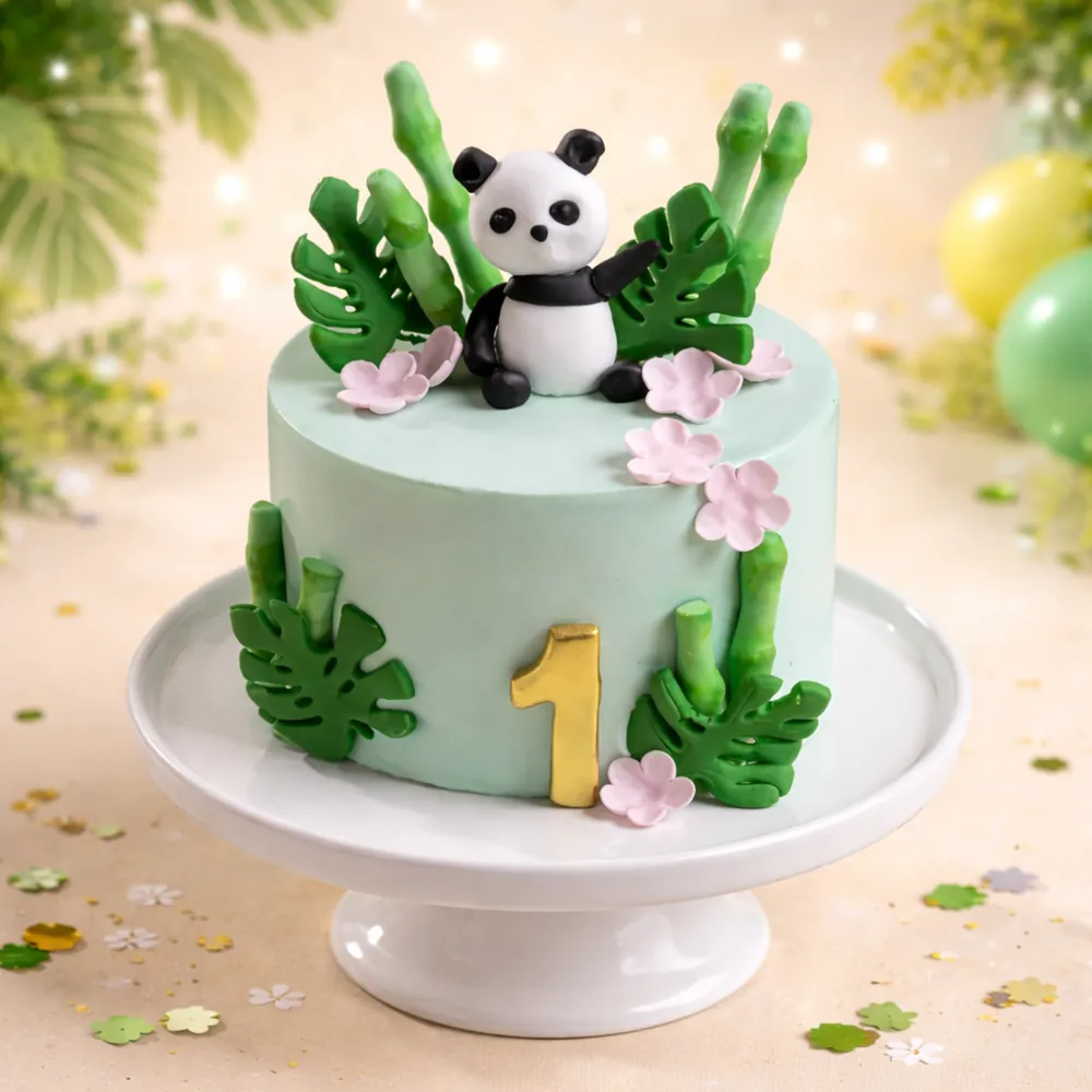 Cute Panda Jungle Theme Cake - TF Cakes Online Delivery Freshly baked handcrafted Cute Panda Jungle Theme Cake – Cake design by TF Cakes