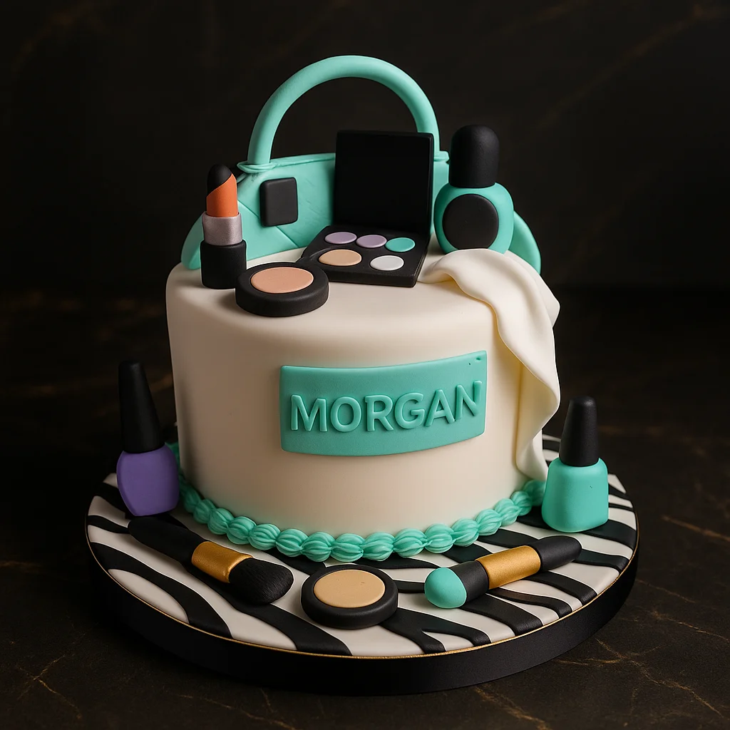 Designer Purse Makeup Cake - TF Cakes Online Delivery Freshly baked handcrafted Designer Purse Makeup Cake – Cake design by TF Cakes