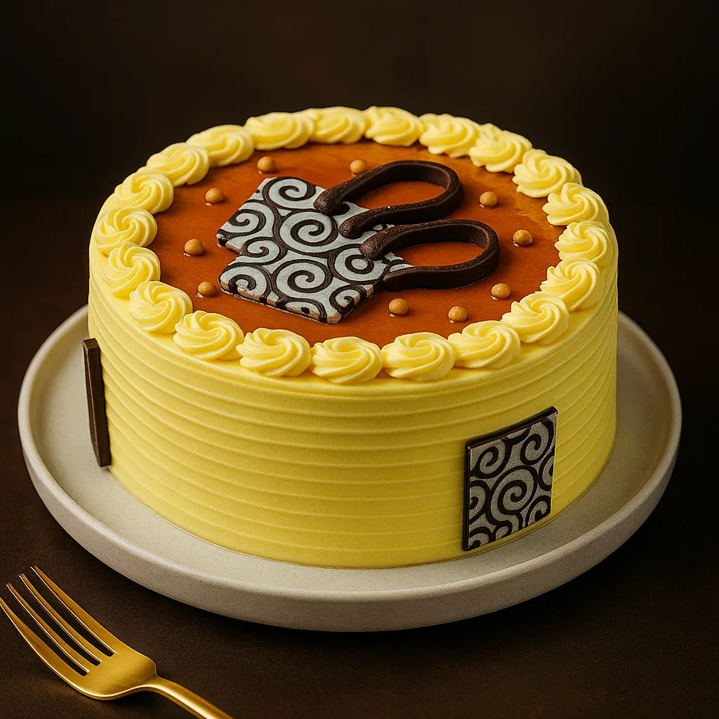 Designer Yellow Caramel Cake - TF Cakes Online Delivery Freshly baked handcrafted Designer Yellow Caramel Cake – Cake design by TF Cakes