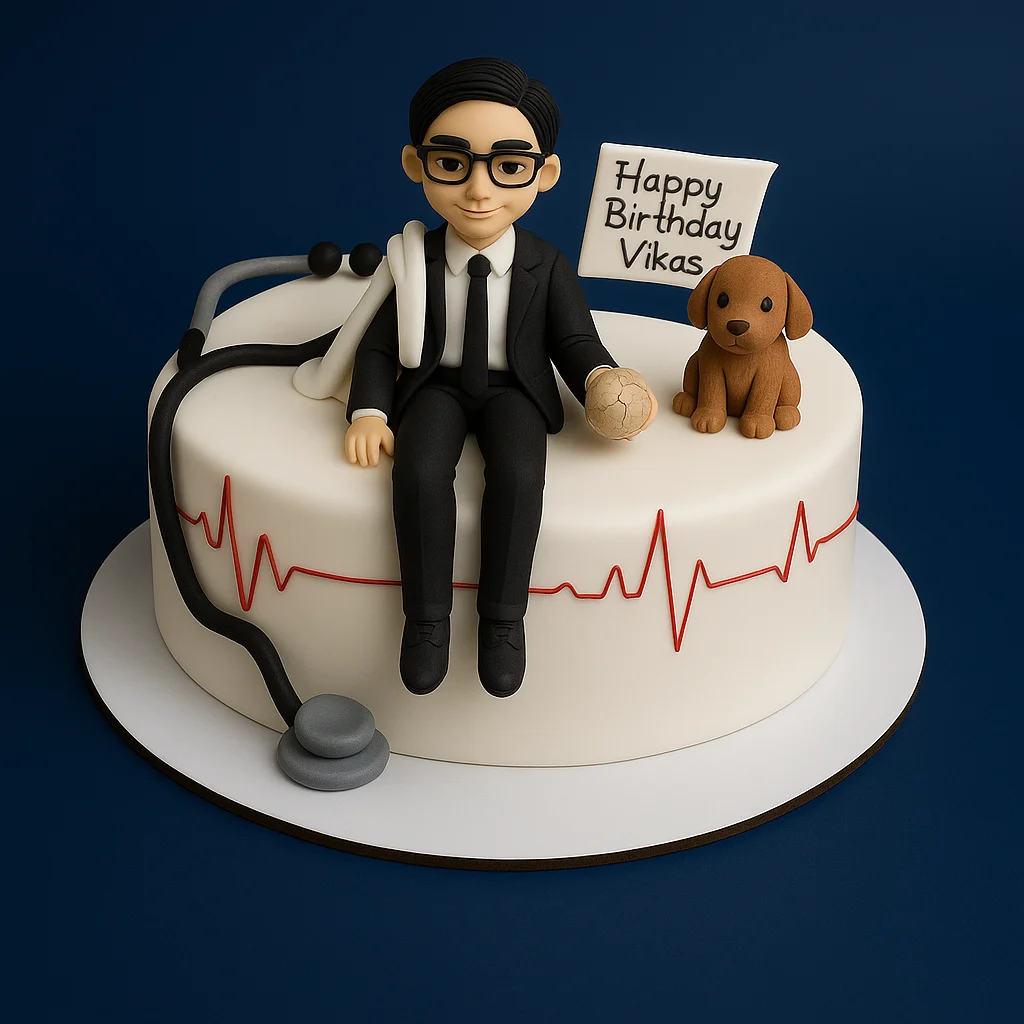 Doctor Figurine Birthday Cake - TF Cakes Online Delivery Freshly baked handcrafted Doctor Figurine Birthday Cake – Cake design by TF Cakes