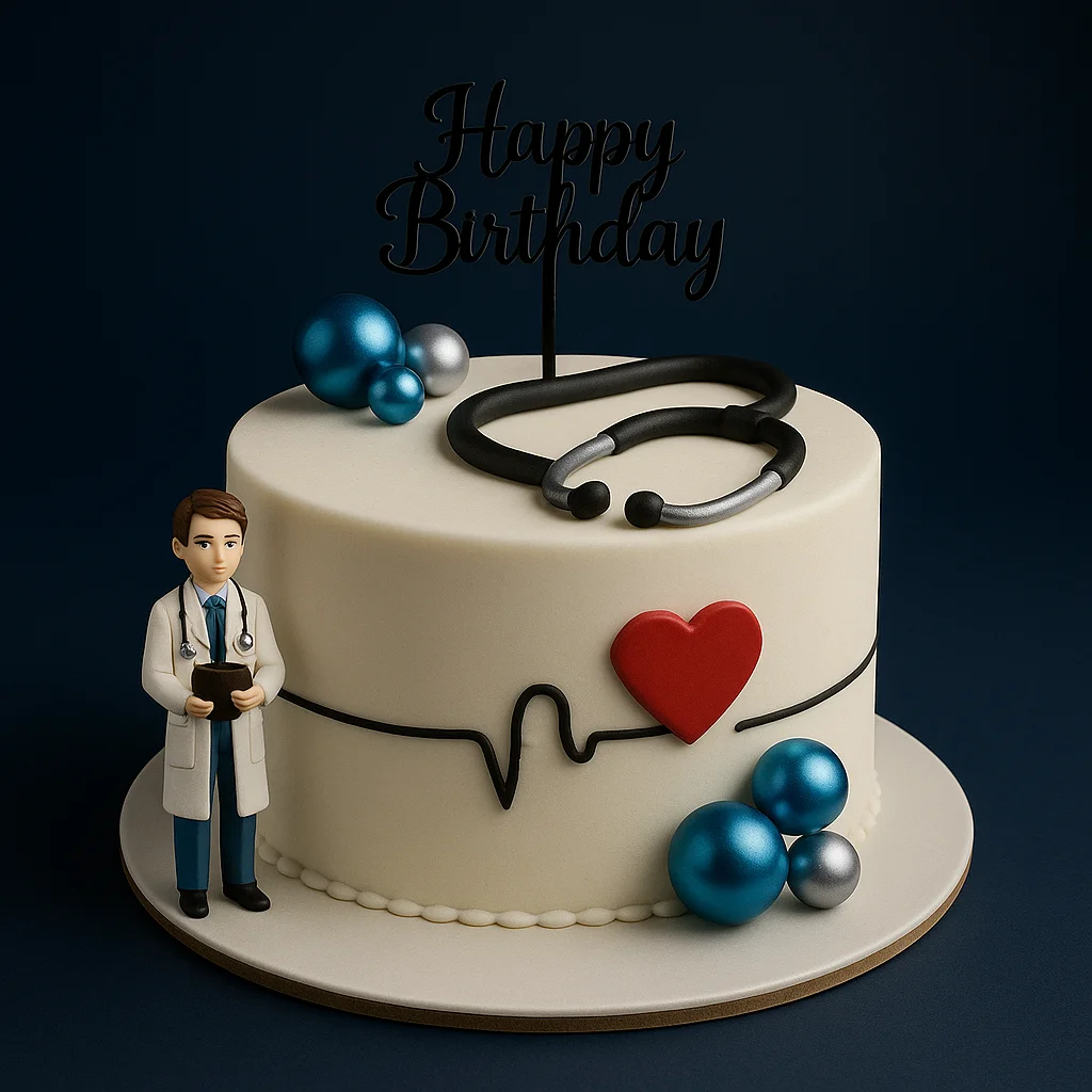 Doctor Figurine Heartbeat Theme Cake - TF Cakes Online Delivery Freshly baked handcrafted Doctor Figurine Heartbeat Theme Cake – Cake design by TF Cakes
