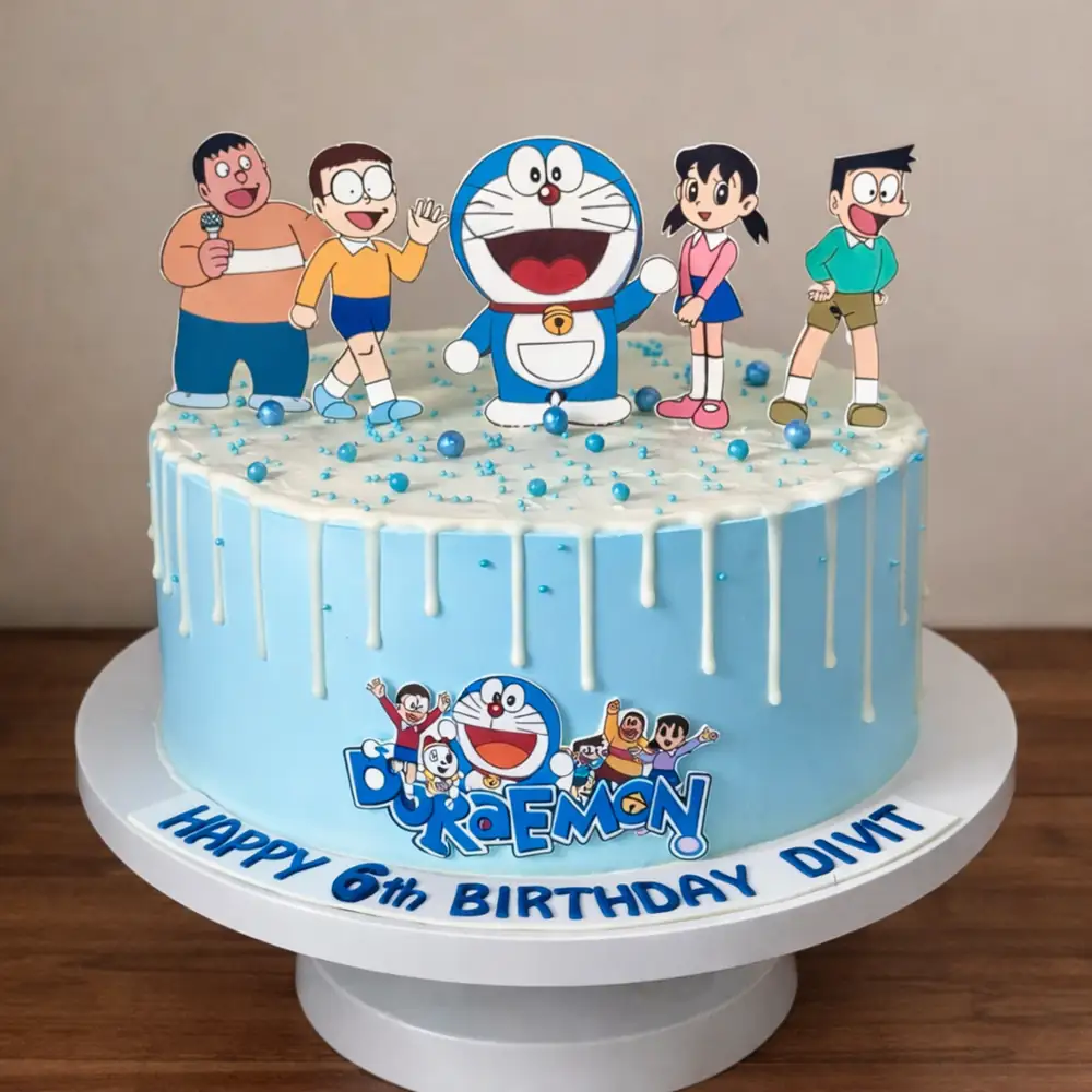 Doraemon and Friends Theme Birthday Cake - TF Cakes Online Delivery Freshly baked handcrafted Doraemon and Friends Theme Birthday Cake – Cake design by TF Cakes