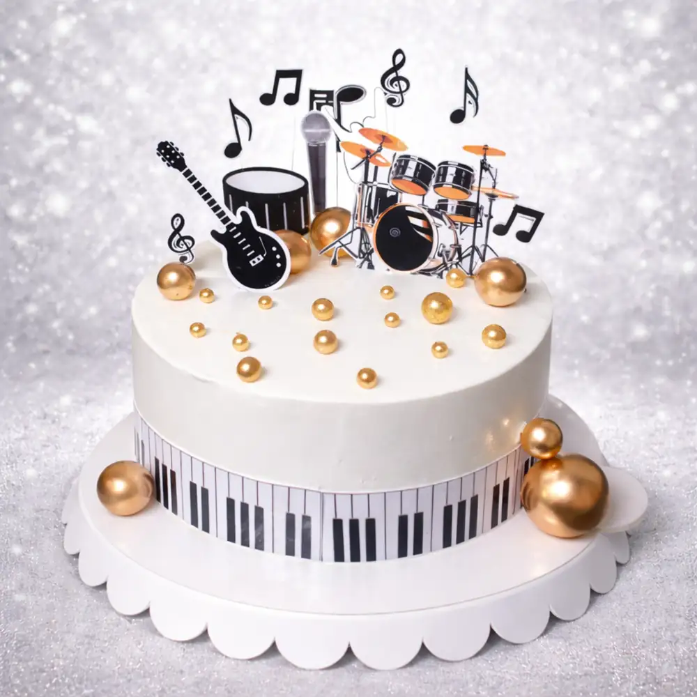 Drum & Guitar Music Cake - TF Cakes Online Delivery Freshly baked handcrafted Drum & Guitar Music Cake – Cake design by TF Cakes