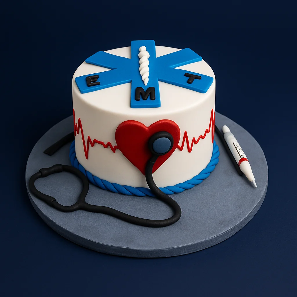 Freshly baked handcrafted EMT Medical Emergency Theme Cake – Cake design by TF Cakes