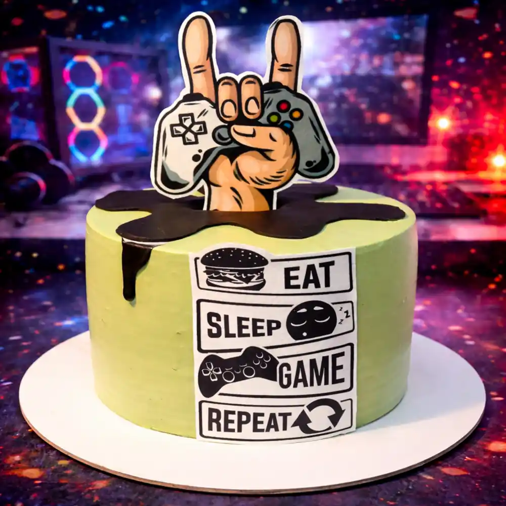 Eat Sleep Game Repeat Cake - TF Cakes Online Delivery Freshly baked handcrafted Eat Sleep Game Repeat Cake – Cake design by TF Cakes