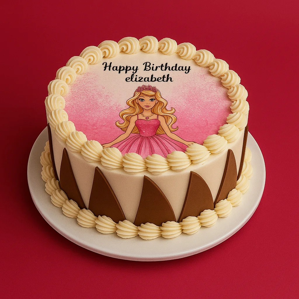 Elegant Barbie Cream Cake - TF Cakes Online Delivery Freshly baked handcrafted Elegant Barbie Cream Cake – Cake design by TF Cakes