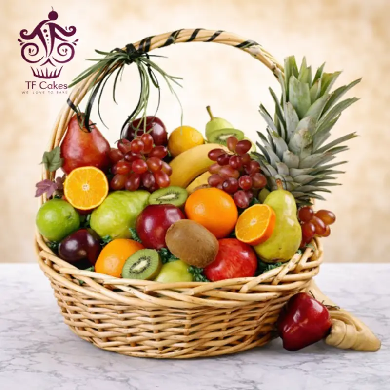 Exotic Fruit Basket with Pineapple - TF Cakes Online Delivery Freshly baked handcrafted Exotic Fruit Basket with Pineapple – Cake design by TF Cakes