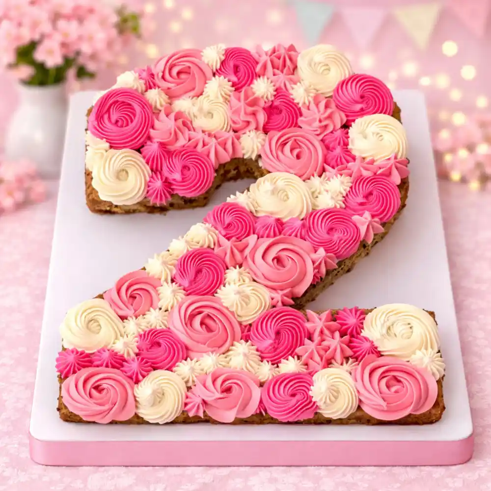 Floral Cream Number Cake - TF Cakes Online Delivery Freshly baked handcrafted Floral Cream Number Cake – Cake design by TF Cakes