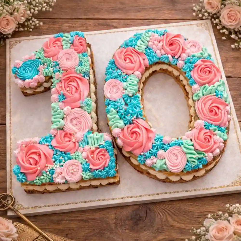 Floral Number 10 Cake - TF Cakes Online Delivery Freshly baked handcrafted Floral Number 10 Cake – Cake design by TF Cakes