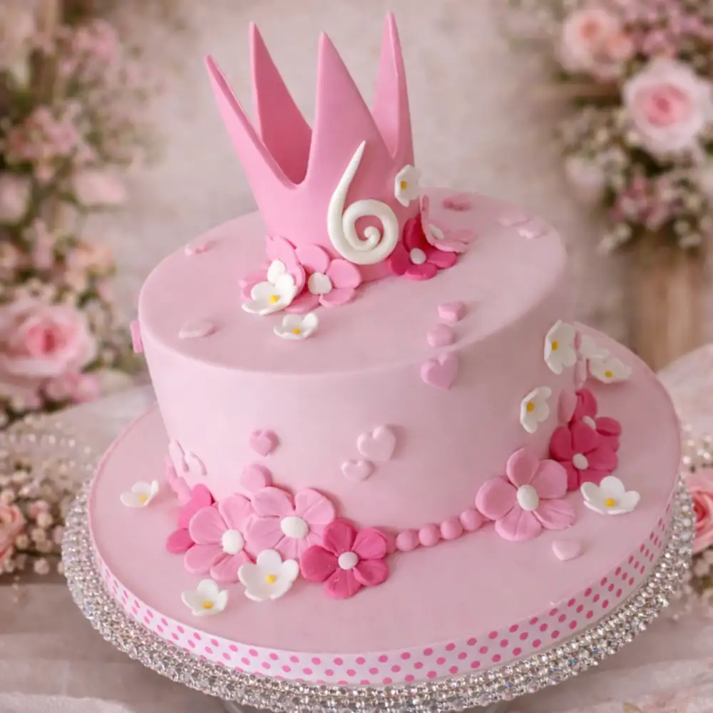 Floral Princess Crown Cake - TF Cakes Online Delivery Freshly baked handcrafted Floral Princess Crown Cake – Cake design by TF Cakes