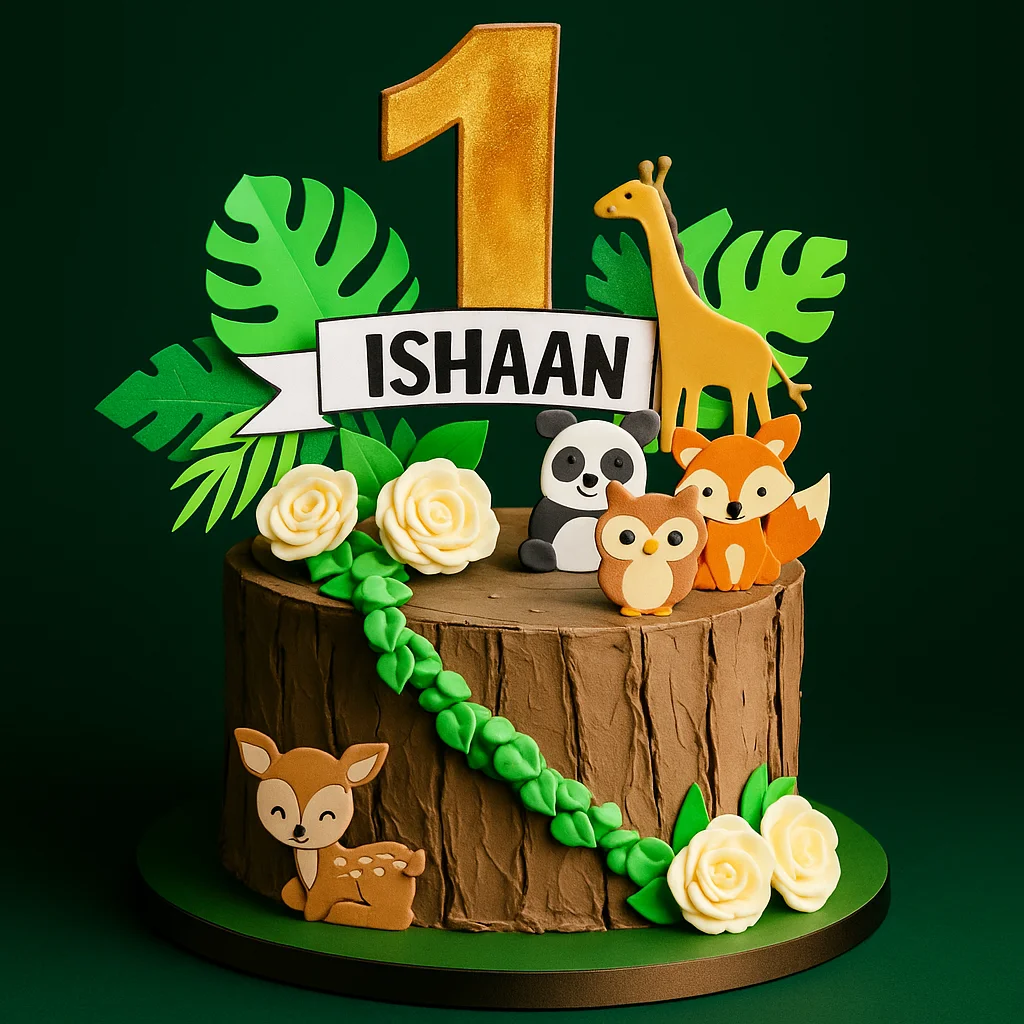 Forest Animals First Birthday Cake - TF Cakes Online Delivery Freshly baked handcrafted Forest Animals First Birthday Cake – Cake design by TF Cakes