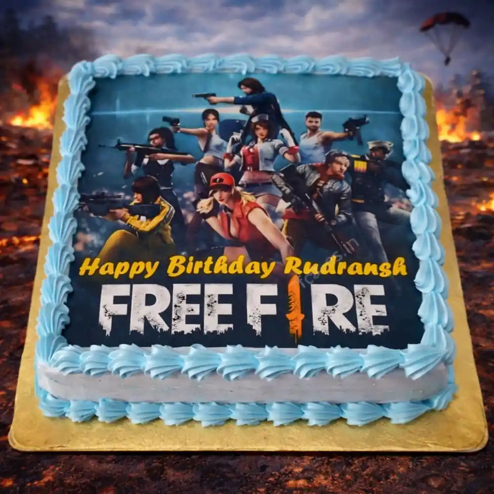 Free Fire Square Theme Cake - TF Cakes Online Delivery Freshly baked handcrafted Free Fire Square Theme Cake – Cake design by TF Cakes