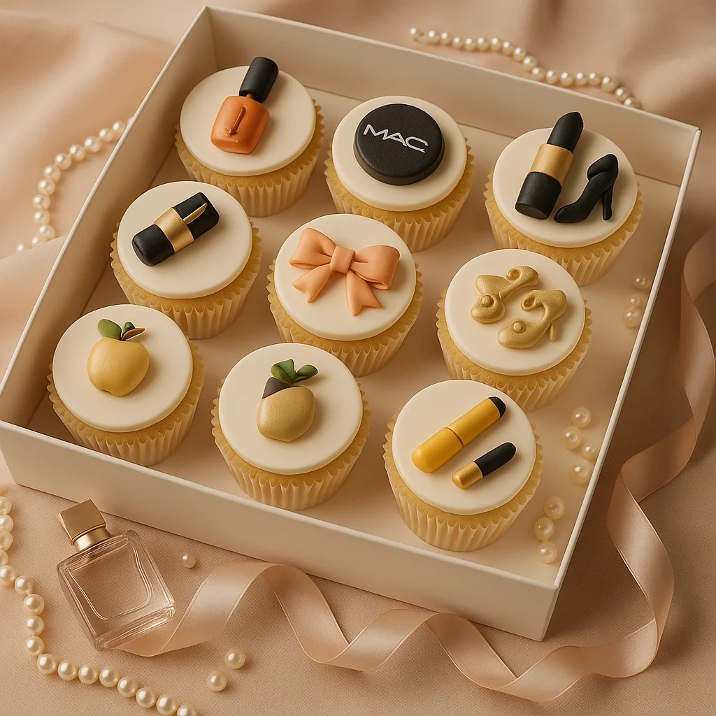 Gold MAC Theme Cupcakes - TF Cakes Online Delivery Freshly baked handcrafted Gold MAC Theme Cupcakes – Cake design by TF Cakes