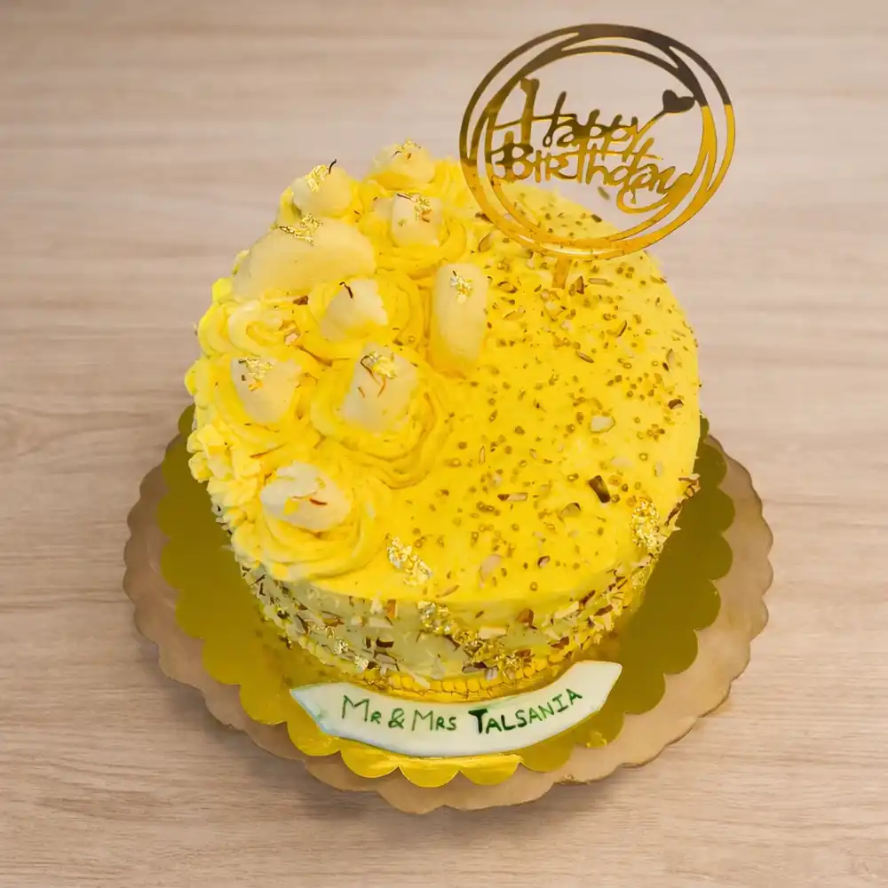 Golden Rasmalai Anniversary Cake - TF Cakes Online Delivery Freshly baked handcrafted Golden Rasmalai Anniversary Cake – Cake design by TF Cakes
